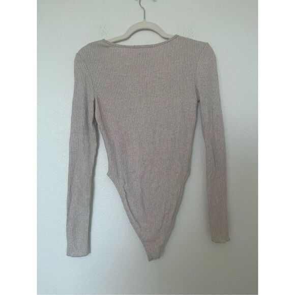 Free People Band of the Free Oatmeal Shimmer Ribbed Bodysuit NEW - Picture 5 of 5